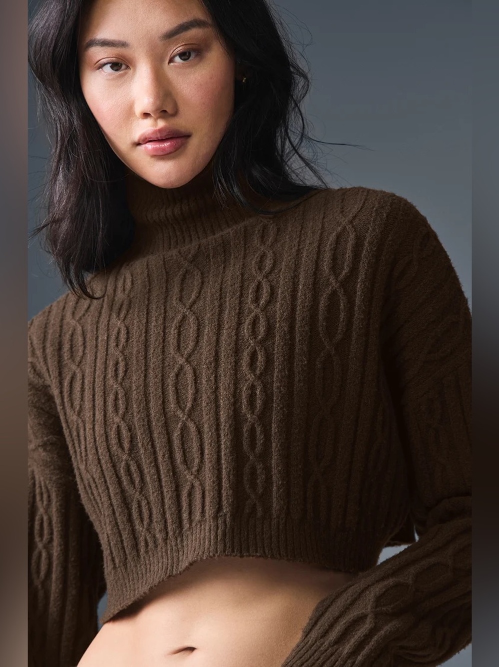 ALO YOGA Cable Knit Cropped Winter Bliss Turtleneck Long Sleeve size small